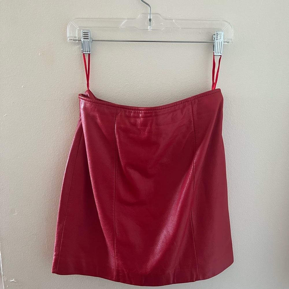 Vintage red leather mini skirt